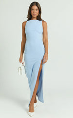 Indi Maxi Dress - Boat Neck Bodycon Dress in Light Blue