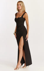 Thelma Maxi Dress - Square Neck Bodycon Dress in Black