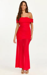 Victoria Maxi Dress - Off Folder Fit and Flare Dress in Red