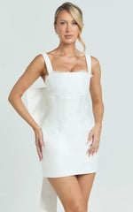 Alegra Mini Dress - Square Neck Fit And Flare Dress in Ivory