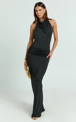 Lizzy Maxi Dress - Backless Ruched Bodycon Dress in Black