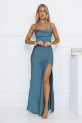 Formal Dream Satin Maxi Dress Teal