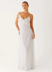 Harri Maxi Dress - White Polka Dot