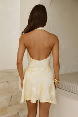 Flirty Floral Halter Wrap Mini Dress Yellow
