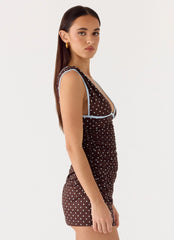 Options Mini Dress - Chocolate Blue Dot