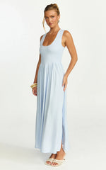Luciana Maxi Dress - U Neck Smock Dress in Blue