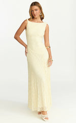 Madeleine Maxi Dress - Hight Neck A Line Dress in Lemon