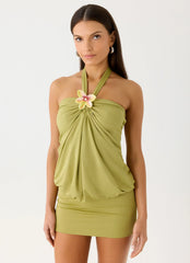 Marimae Halter Mini Dress - Green Olive