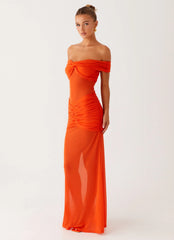 Charming Off Shoulder Maxi Dress - Orange