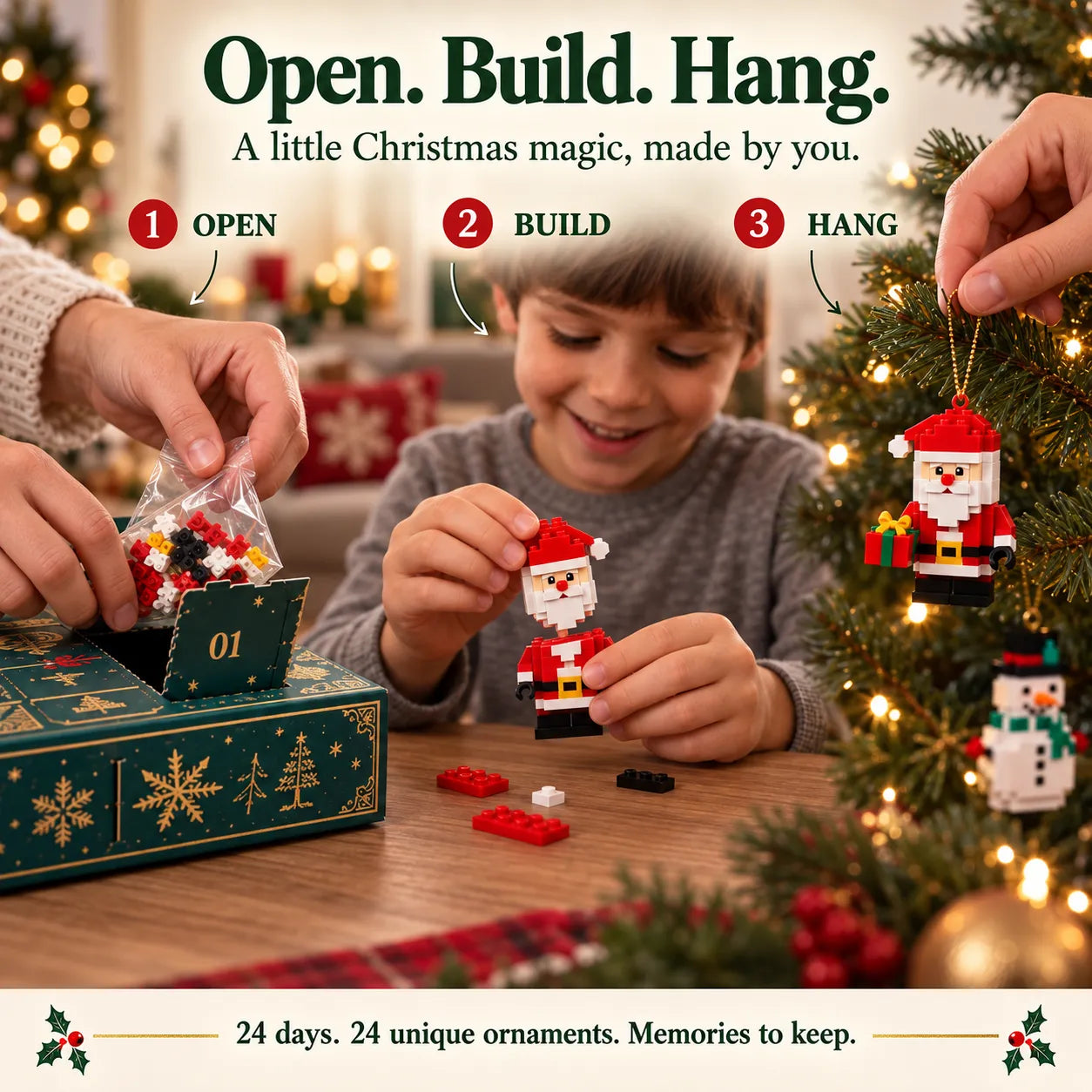 🎄24-Day Mini Christmas Brick Ornament Advent Calendar