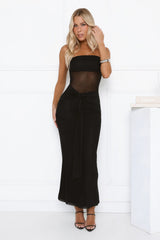 Kissable Strapless Mesh Maxi Dress Black