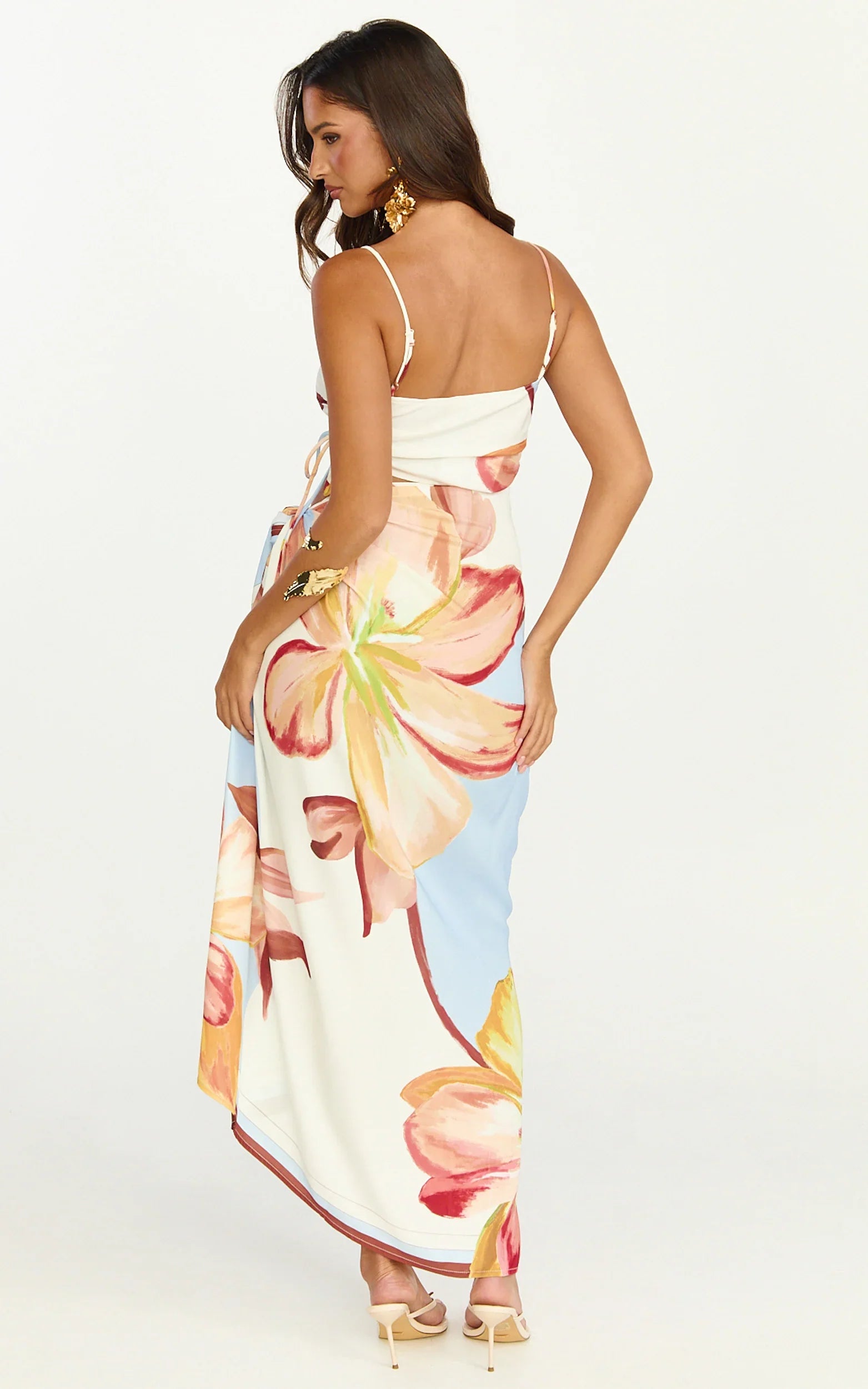 Robyn Maxi Dress - Square Neck Side Ruched Cut Out Dress in Cornflower Blue