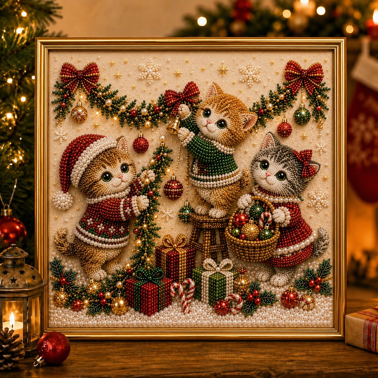 🎄🐾 LAST DAY 49% OFF – Premium 3D Pearl Christmas Kitty Art Kit 🎅🐱❄️