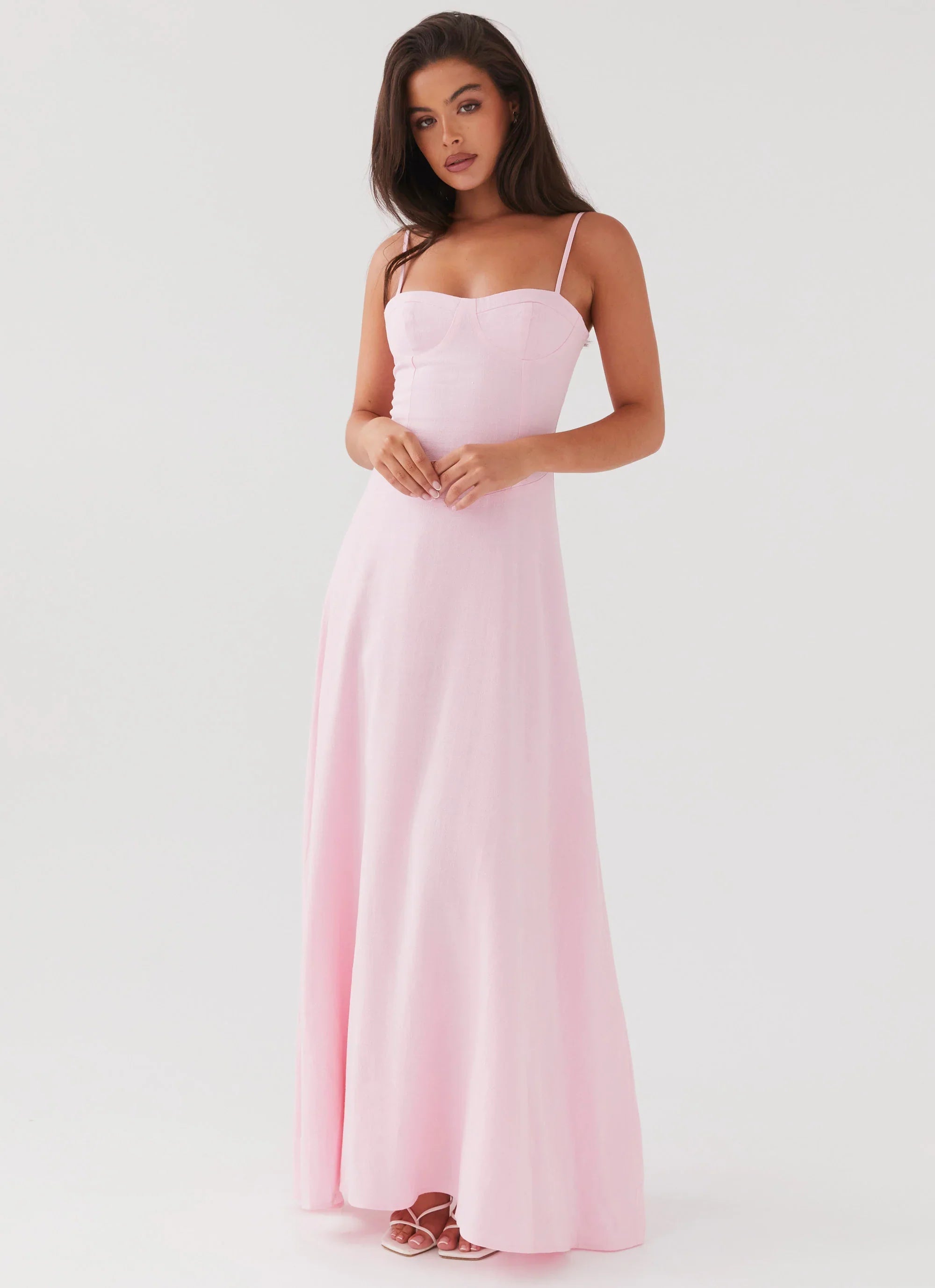 Angelina Linen Maxi Dress - Pink Petal