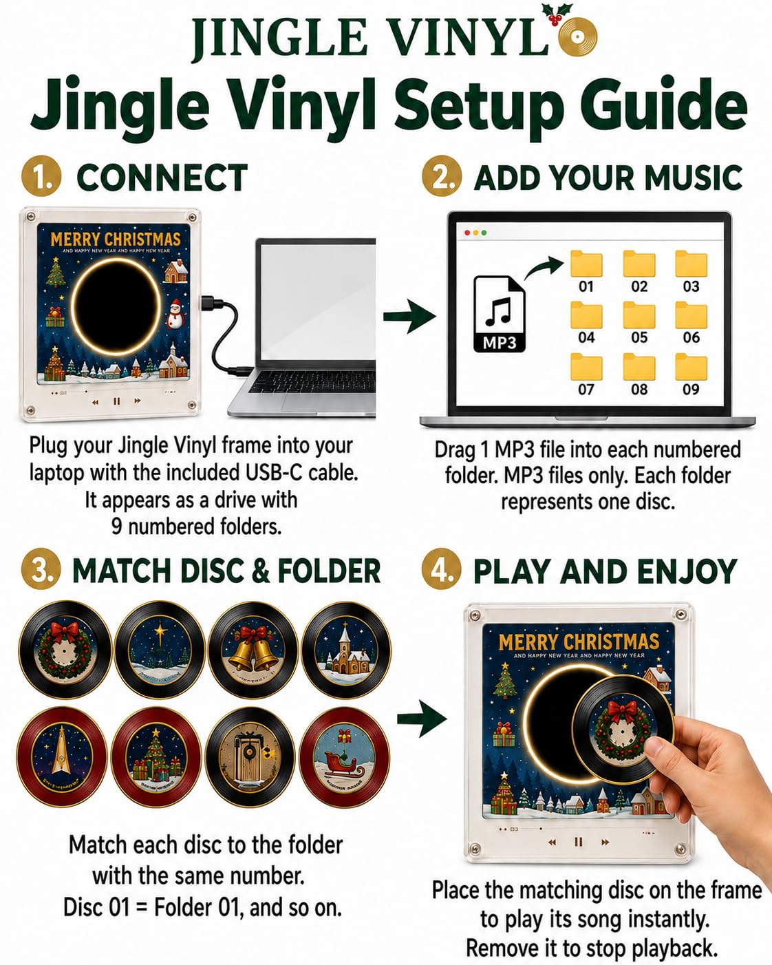 🎄Christmas Vinyl Player Fridge Record NFC Magnetic Music Box Set🎶