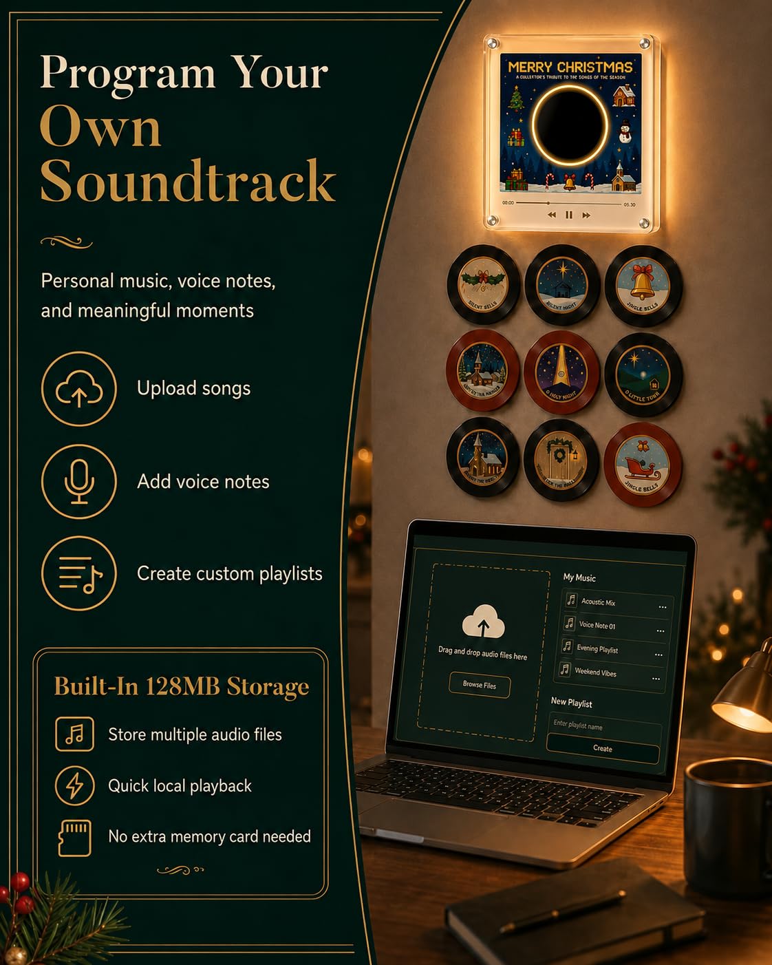 🎄Christmas Vinyl Player Fridge Record NFC Magnetic Music Box Set🎶