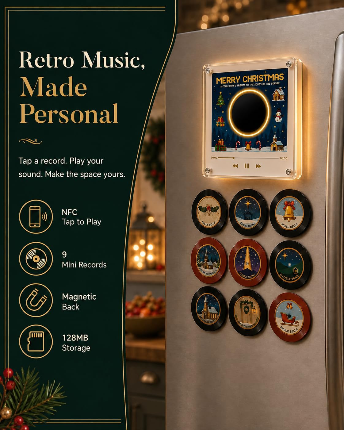 🎄Christmas Vinyl Player Fridge Record NFC Magnetic Music Box Set🎶