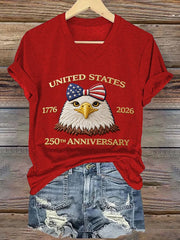 Women'S Casual Short-Sleeved T-Shirt With American 250th Anniversary Commemorative Print.