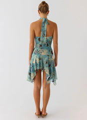 Bad Alive Halter Hanky Mini Dress - Aqua Blur