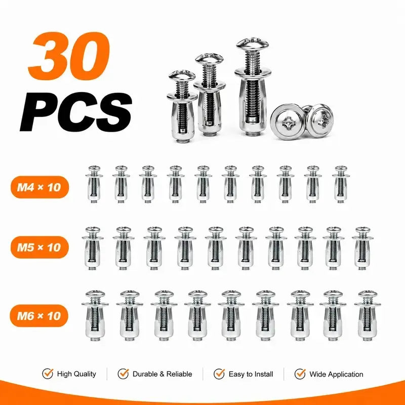 🌹🔩 30PCS/90PCS Button Rivet Locking Nuts Set