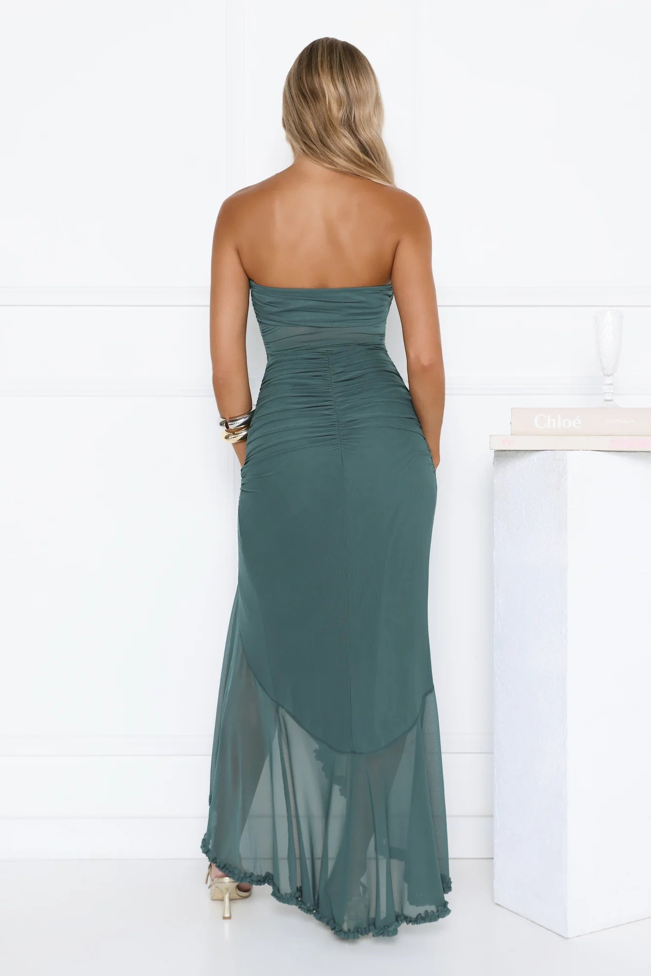 Spark Soirée Strapless Mesh Maxi Dress Teal