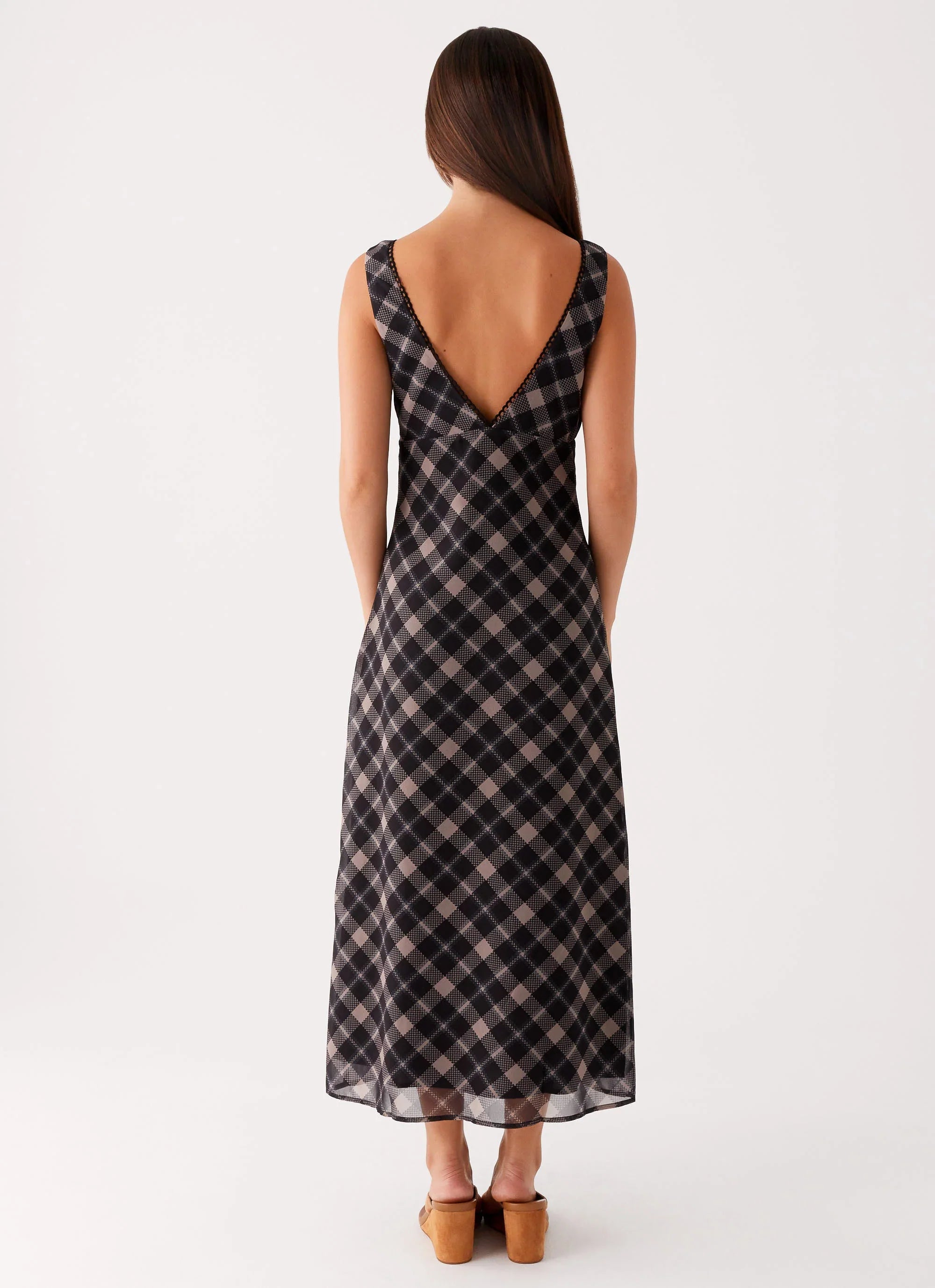 Gianna Midi Dress - Taupe Check