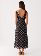 Gianna Midi Dress - Taupe Check