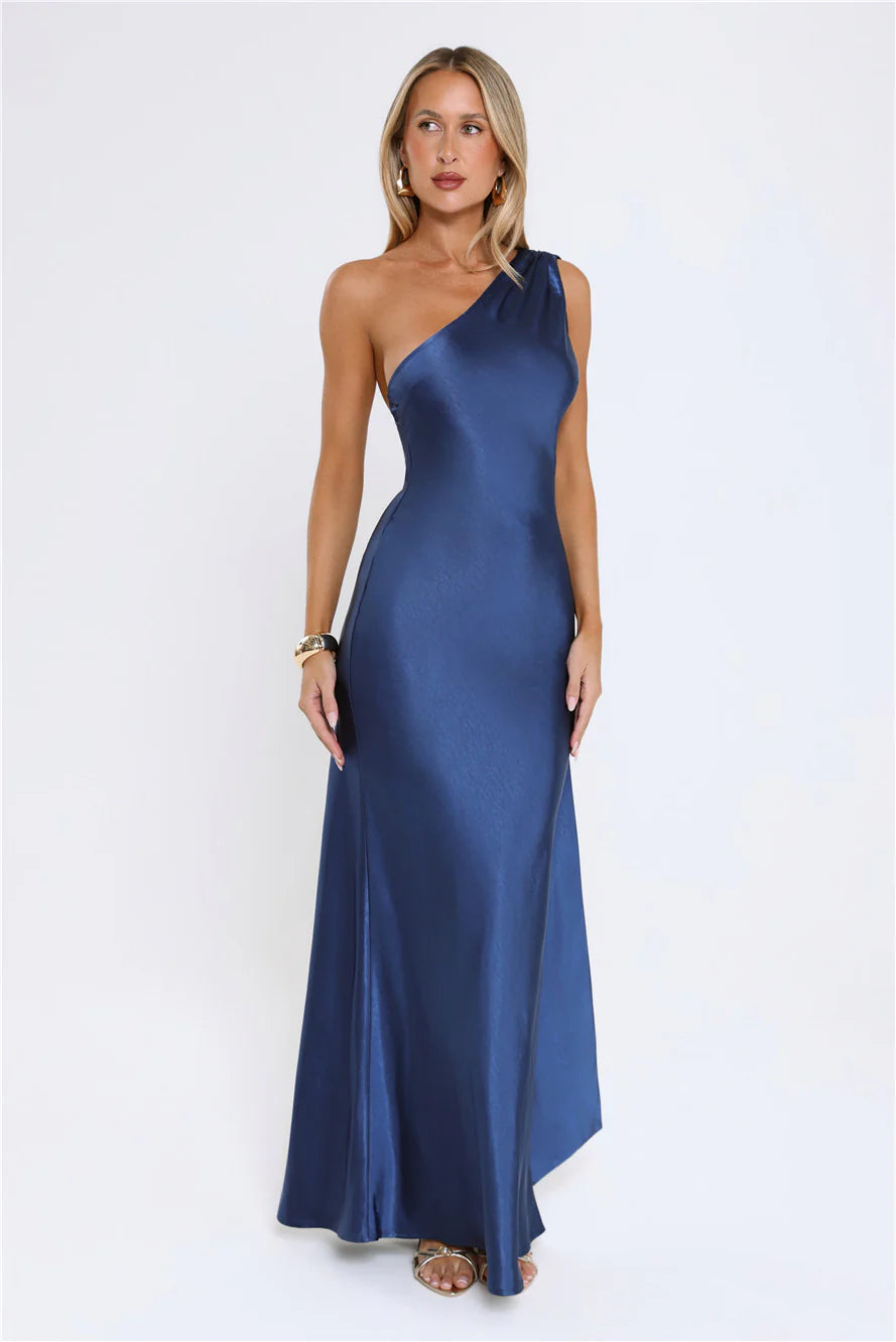 The Diamond Soirée Halter Satin Maxi Dress Navy
