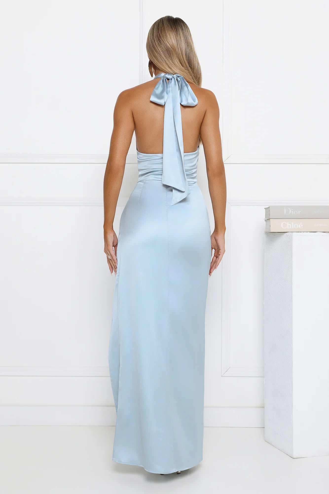 Satin Sophistication Halter Maxi Dress Blue