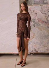 Consie Long Sleeve Mini Dress - Chocolate