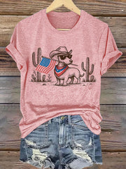 Women's Patriotic Dog Lover Printed Casual T-Shirt