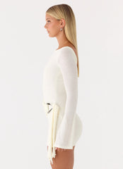 Niella Long Sleeve Wrap Mini Dress - Ivory