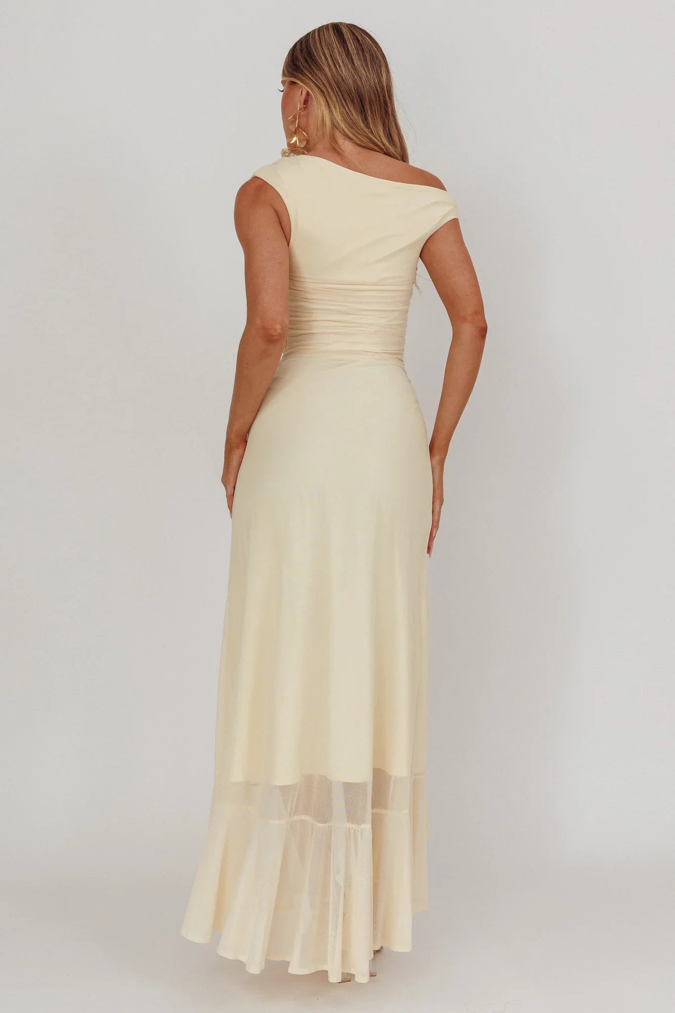 Moonlit Magic Asymmetric Neckline Maxi Dress Light Yello