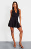 Black Double Layer Slinky Halter Neck Tie Back Shift Dress