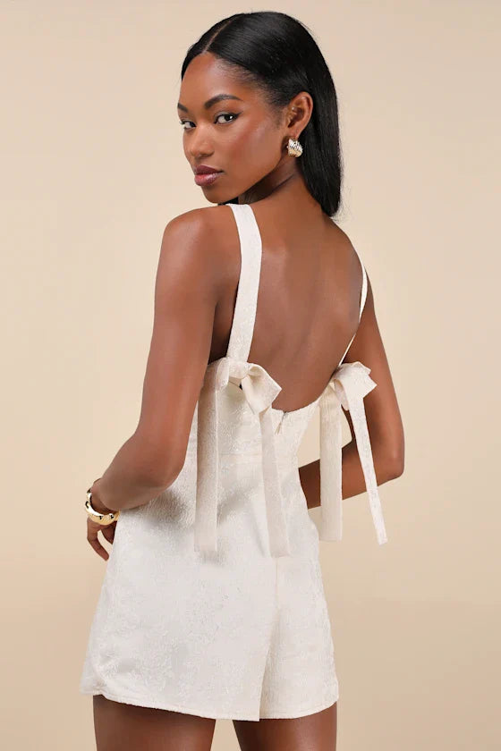 Nazira Light Pink Jacquard Bow Skort Romper