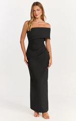 Pearce Maxi Dress - Gathered One Sleeve Bodycon Dress in Black