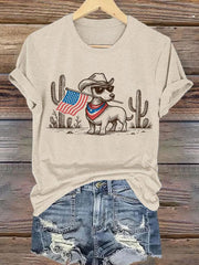 Women's Patriotic Dog Lover Printed Casual T-Shirt