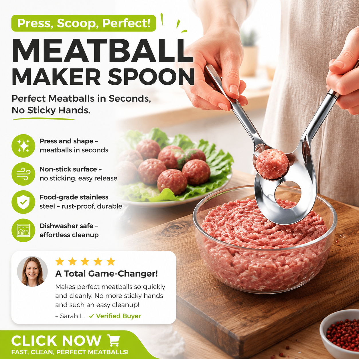 🎁 LIMITED-TIME 50% OFF  🍳 Stainless steel meatball spoon Forms uniform meatballs without getting your hands sticky.