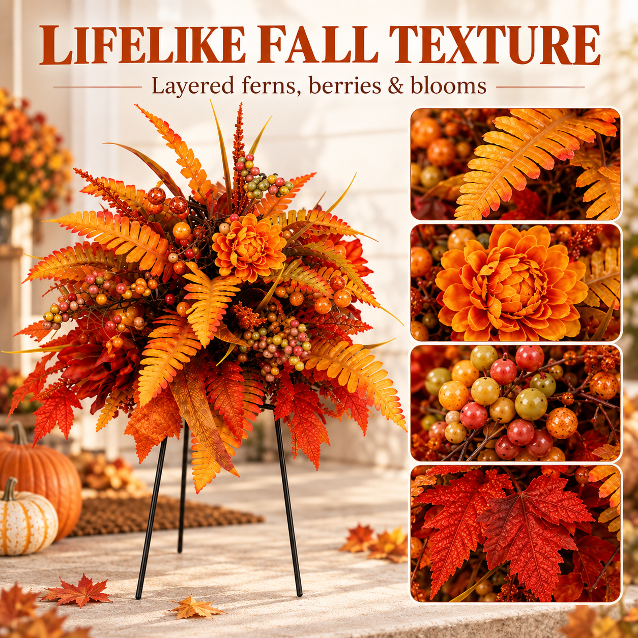 🍂 Lifelike Fall Harvest Floral Arrangement