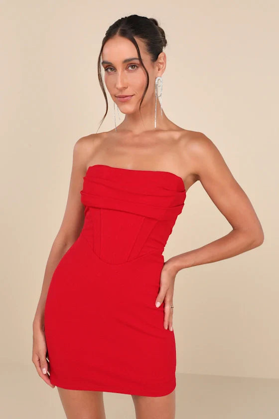 Dramatic Intent White Strapless Corset Bodycon Mini Dress
