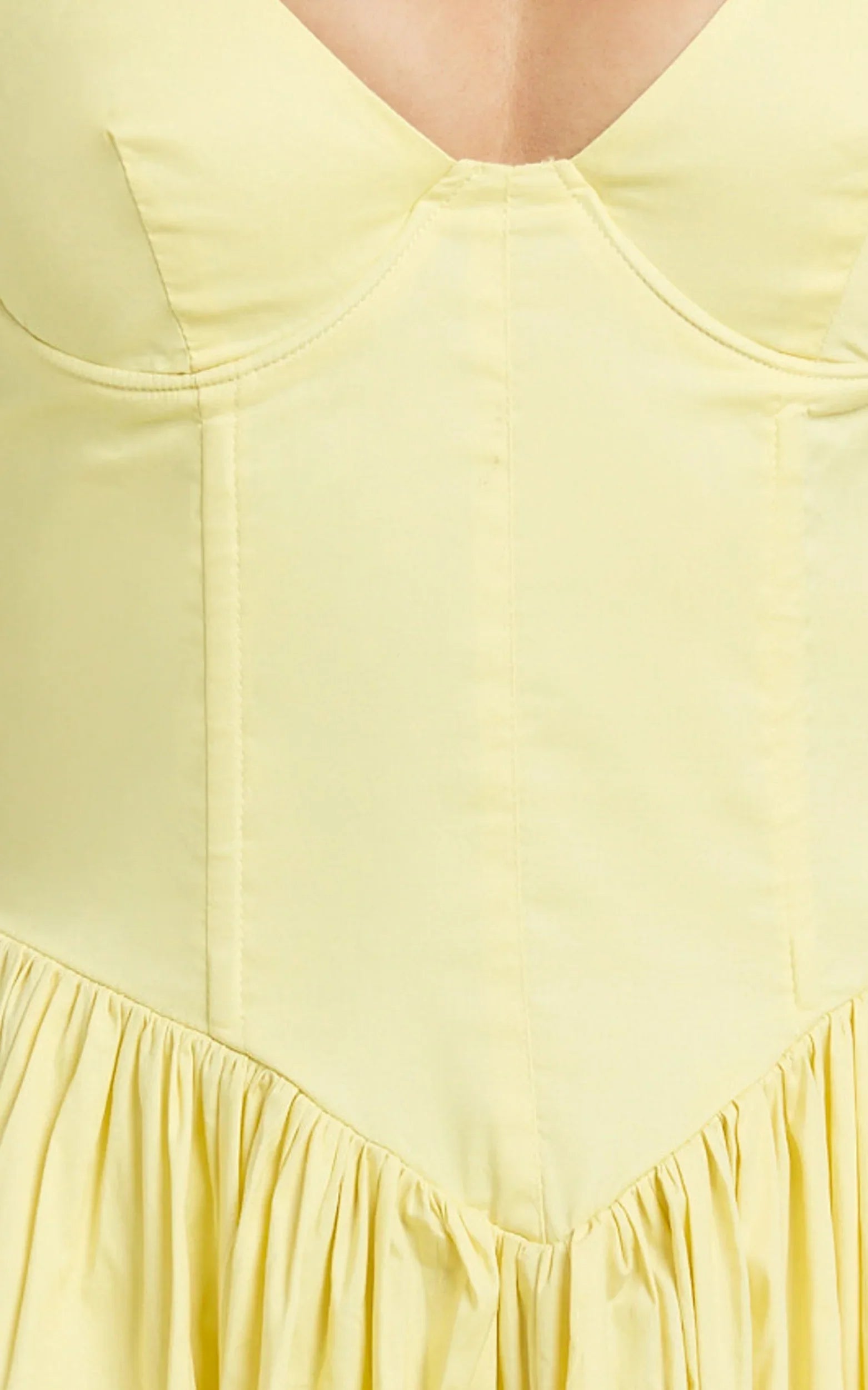 Beckett Midi Dress - Scoop Neck Drop V Waist Gathered Skirt Dress in Butter Yellow