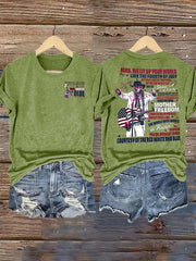 Women's  RED WHIET BLUE Print T-Shirt