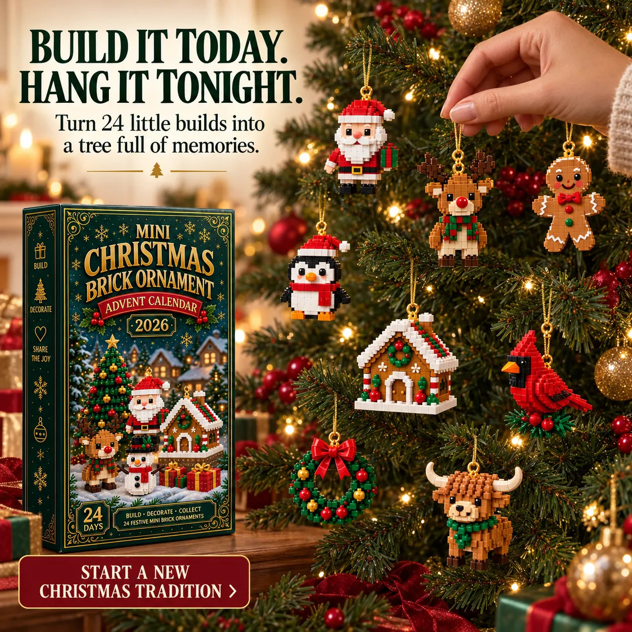 🎄24-Day Mini Christmas Brick Ornament Advent Calendar