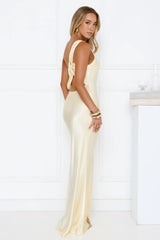 Modern Day Love One Shoulder Satin Maxi Dress Yellow