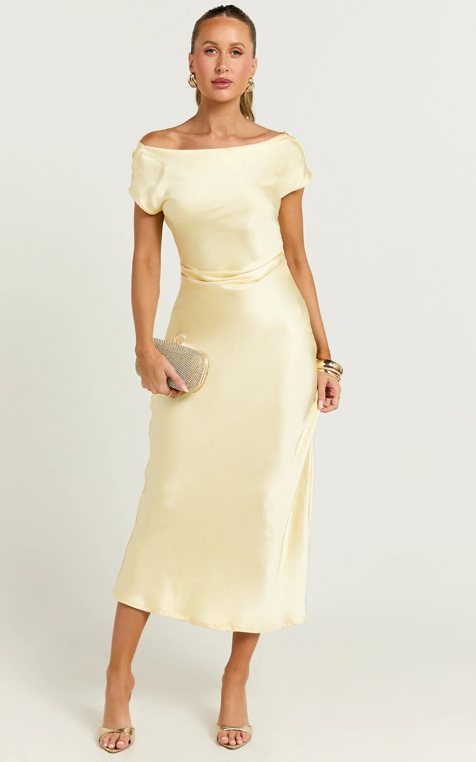 Menette Midi Dress - Short Sleeve Low Back Dress in Butter