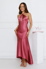 Silken Affair Halter Satin Maxi Dress Rose