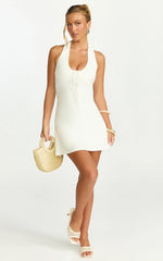 Odile Mini Dress - U Halter Neck Dress in Cream