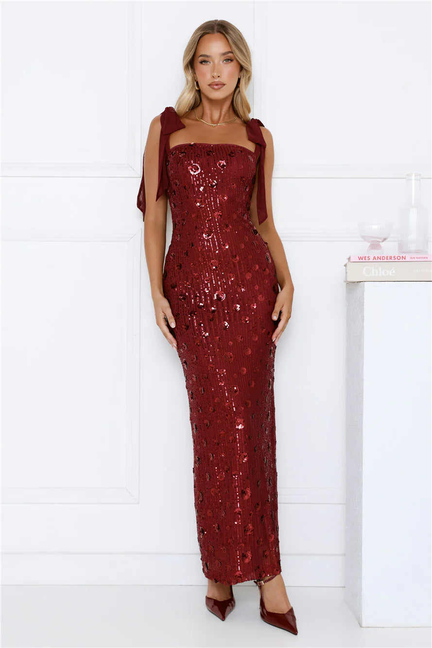 Bright Stars Sequin Maxi Dress Burgundy
