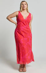 Jodie Midi Dress - V Neck Slip Dress in Pink Floral