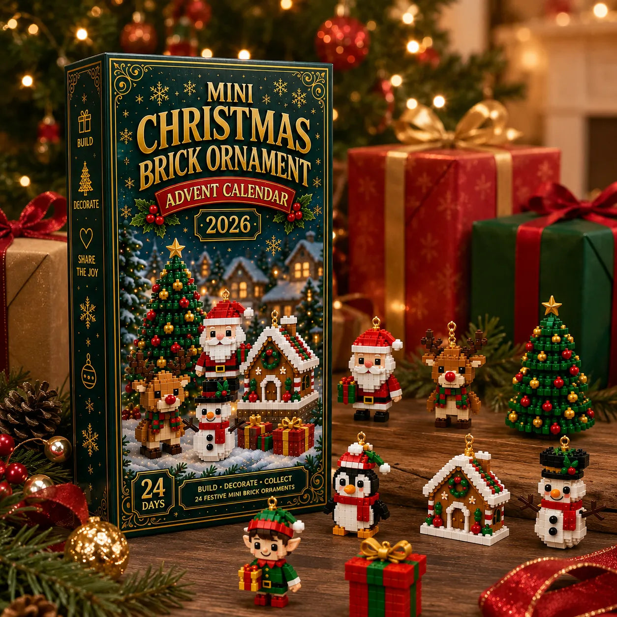 🎄24-Day Mini Christmas Brick Ornament Advent Calendar